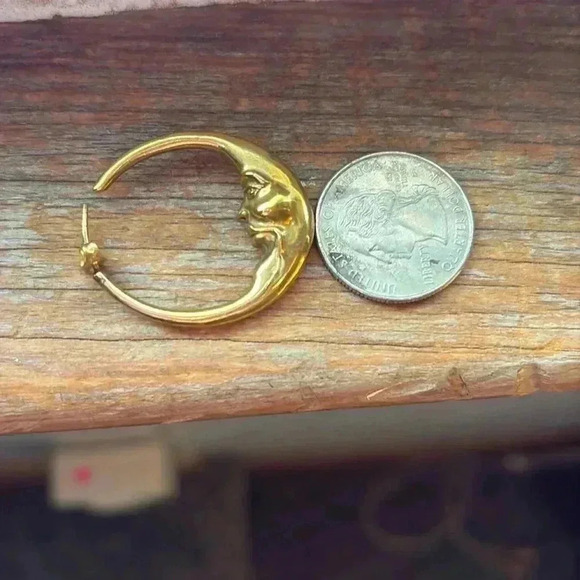 Pure Brass Moon Earrings Handmade by MOONFLOWER Works - Picture 3 of 4